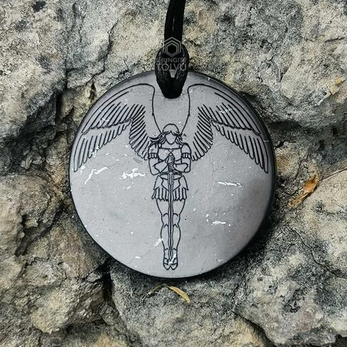 Shungite pendant Amulet - Angel - 1.8 inches - Real Shungite stone engraved necklace - Russian Natural crystal - Handmade - TOLVU in Saudi Arabia