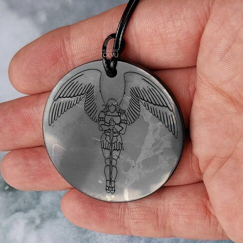 Shungite pendant Amulet - Angel - 1.8 inches - Real Shungite stone engraved necklace - Russian Natural crystal - Handmade - TOLVU in Saudi Arabia