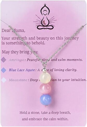Krfy Pregnancy Gift, S925 Sterling Silver Crystal Pendant Necklaces for Women, Blue Lace Agate/Moonstone/Lapis Lazuli/Malachite/Pink Morganite Bead Drop Necklace Expecting Mothers Present for Anxiety in Saudi Arabia