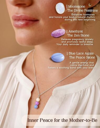 Krfy Pregnancy Gift, S925 Sterling Silver Crystal Pendant Necklaces for Women, Blue Lace Agate/Moonstone/Lapis Lazuli/Malachite/Pink Morganite Bead Drop Necklace Expecting Mothers Present for Anxiety in Saudi Arabia