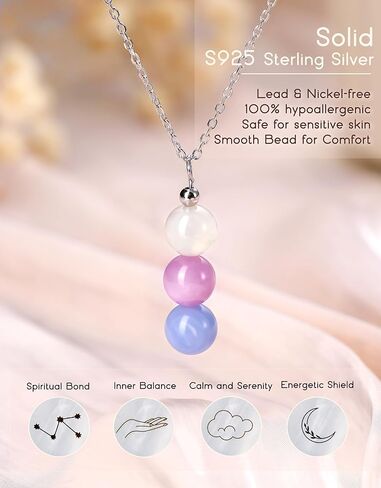 Krfy Pregnancy Gift, S925 Sterling Silver Crystal Pendant Necklaces for Women, Blue Lace Agate/Moonstone/Lapis Lazuli/Malachite/Pink Morganite Bead Drop Necklace Expecting Mothers Present for Anxiety in Saudi Arabia