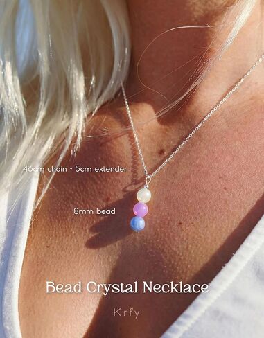 Krfy Pregnancy Gift, S925 Sterling Silver Crystal Pendant Necklaces for Women, Blue Lace Agate/Moonstone/Lapis Lazuli/Malachite/Pink Morganite Bead Drop Necklace Expecting Mothers Present for Anxiety in Saudi Arabia
