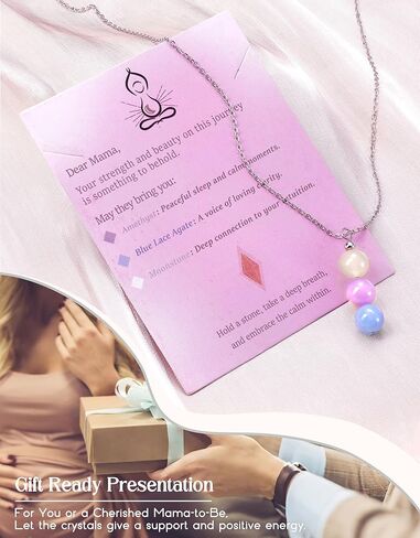 Krfy Pregnancy Gift, S925 Sterling Silver Crystal Pendant Necklaces for Women, Blue Lace Agate/Moonstone/Lapis Lazuli/Malachite/Pink Morganite Bead Drop Necklace Expecting Mothers Present for Anxiety in Saudi Arabia