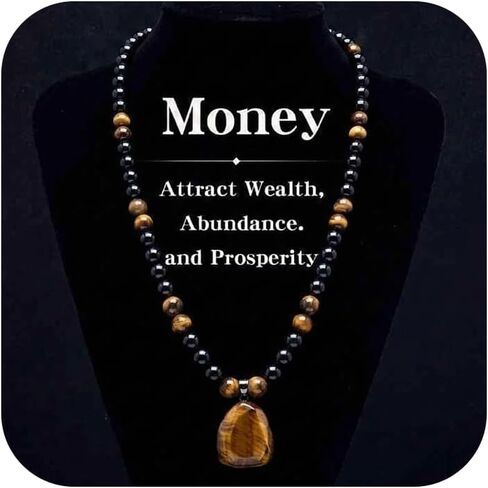 Money Necklace Long Crystal Beaded Necklace Money Attraction Necklaces Spiritual Protection Jewelry Feng Shui Wealth Obsidian Tiger Eye Jade Jewelry Gifts for Women Men in Saudi Arabia