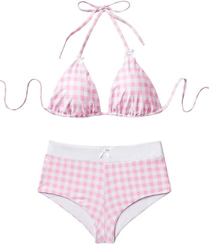 Shenhe Women's Y2K gingham bow bikini مجموعة 2 قطعة مثلث الرسن boyshort ملابس السباحة in Kuwait