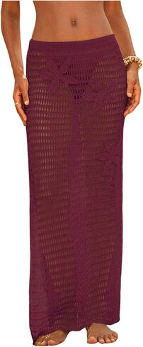 MakeMeChic Women's Crochet Cover Up Long Skirt 3D Floral Split Hollow Out Beach Summer Swimwear in Saudi Arabia