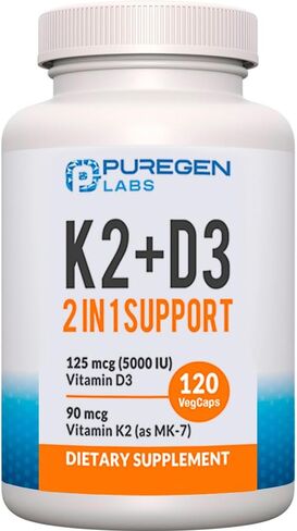 2 in 1 High Potency Formula 90mcg Vitamin K2 (MK7) and 5000 IU Vitamin D3 Supplement for Bone and Heart Health. Non-GMO Formula, Easy to Swallow Vitamin D & K Complex, 120 Capsules I 4-month supply in Kuwait