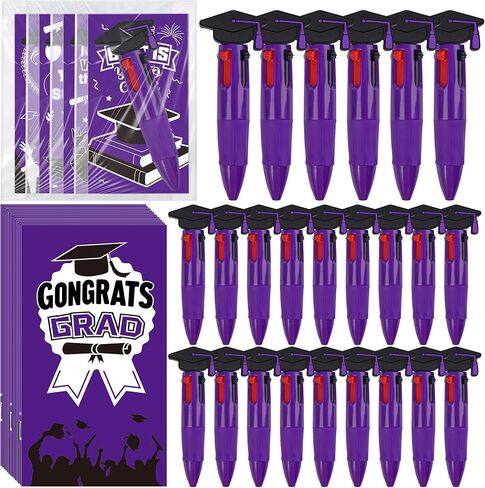 LiYiQ 24 Sets Graduation 4-in-1 Ballpoint Pens with Positive Cards Exchange Gifts Bulk Graduation Party Favors Grad Gifts for College Congrats Grad Prizes Goodie Bags Stuffers (Blue) in Kuwait