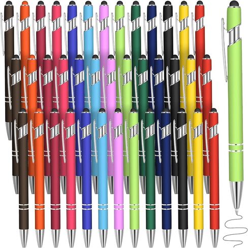 39 Pieces Rubberized Ballpoint Pen with Stylus Tip Click, 2 in 1 1.0 mm Medium Point Black Ink Metal Pen for Touch Screen Tablet (Assorted Colors) in Kuwait