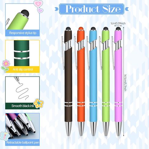 39 Pieces Rubberized Ballpoint Pen with Stylus Tip Click, 2 in 1 1.0 mm Medium Point Black Ink Metal Pen for Touch Screen Tablet (Assorted Colors) in Kuwait