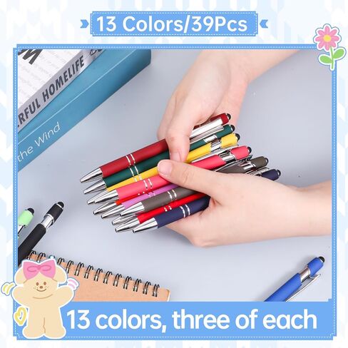 39 Pieces Rubberized Ballpoint Pen with Stylus Tip Click, 2 in 1 1.0 mm Medium Point Black Ink Metal Pen for Touch Screen Tablet (Assorted Colors) in Kuwait