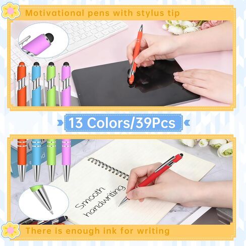 39 Pieces Rubberized Ballpoint Pen with Stylus Tip Click, 2 in 1 1.0 mm Medium Point Black Ink Metal Pen for Touch Screen Tablet (Assorted Colors) in Kuwait