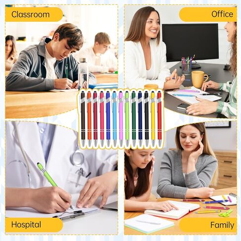 39 Pieces Rubberized Ballpoint Pen with Stylus Tip Click, 2 in 1 1.0 mm Medium Point Black Ink Metal Pen for Touch Screen Tablet (Assorted Colors) in Kuwait