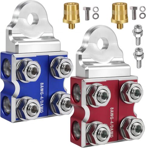 8-Way Lead-Acid Battery Terminal Connectors, Positive and Negative Set, Compatible with 8AWG-4/0 (XL) AWG Wires & SAE/DIN/EN Tapered Top Post for Automotive Batteries in Kuwait