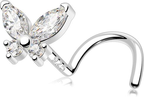 MeIighting 925 Sterling Silver Butterfly Nose Stud S Shaped Nose Ring 20G Solid Silver Butterfly Nose Piercing Jewelry Clear CZ for Women Men Nostril Piercing in Kuwait