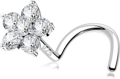 MeIighting 925 Sterling Silver Butterfly Nose Stud S Shaped Nose Ring 20G Solid Silver Butterfly Nose Piercing Jewelry Clear CZ for Women Men Nostril Piercing in Kuwait