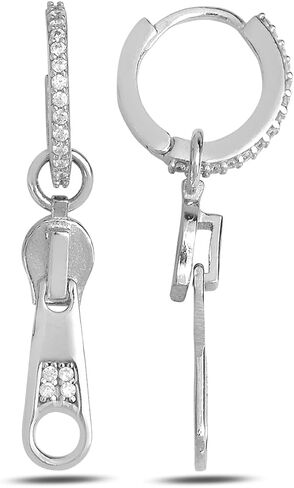 Silver Zipper Earrings, Dainty Earrings, Unique Hoop Earrings, Silver Minimal Zipper Earrings, 925k Sterling Silver Earrings in Kuwait