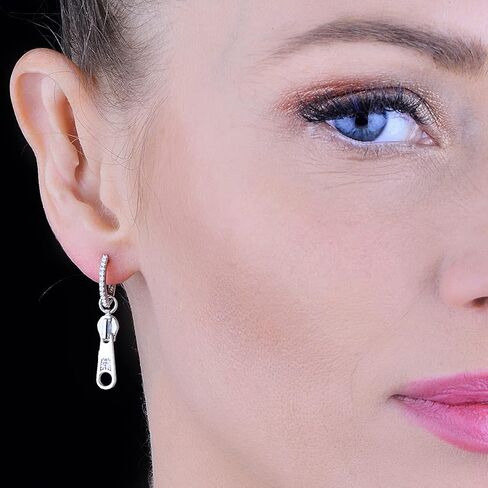 Silver Zipper Earrings, Dainty Earrings, Unique Hoop Earrings, Silver Minimal Zipper Earrings, 925k Sterling Silver Earrings in Kuwait