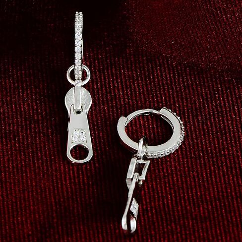 Silver Zipper Earrings, Dainty Earrings, Unique Hoop Earrings, Silver Minimal Zipper Earrings, 925k Sterling Silver Earrings in Kuwait