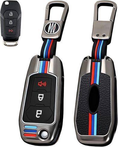 لغطاء Ford Key Fob، حافظة مفتاح Fob ذات 3 أزرار مناسبة لـ 2015-2018 F150 F250 F350 F450 F550 Explorer Escape Bronco Maverick Expedition Ranger Accessories، غطاء واقي من سبائك الزنك المعدنية لمفتاح Fob in Kuwait