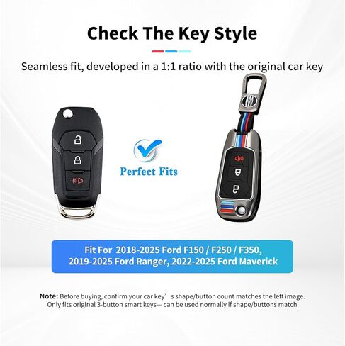 لغطاء Ford Key Fob، حافظة مفتاح Fob ذات 3 أزرار مناسبة لـ 2015-2018 F150 F250 F350 F450 F550 Explorer Escape Bronco Maverick Expedition Ranger Accessories، غطاء واقي من سبائك الزنك المعدنية لمفتاح Fob in Kuwait