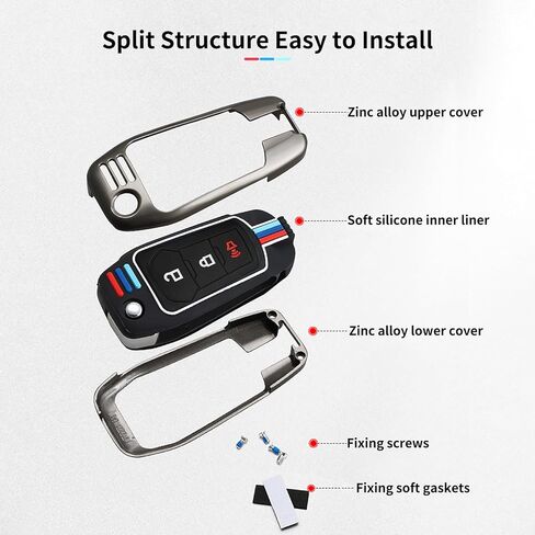 لغطاء Ford Key Fob، حافظة مفتاح Fob ذات 3 أزرار مناسبة لـ 2015-2018 F150 F250 F350 F450 F550 Explorer Escape Bronco Maverick Expedition Ranger Accessories، غطاء واقي من سبائك الزنك المعدنية لمفتاح Fob in Kuwait