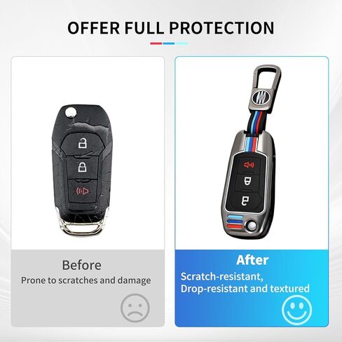 لغطاء Ford Key Fob، حافظة مفتاح Fob ذات 3 أزرار مناسبة لـ 2015-2018 F150 F250 F350 F450 F550 Explorer Escape Bronco Maverick Expedition Ranger Accessories، غطاء واقي من سبائك الزنك المعدنية لمفتاح Fob in Kuwait