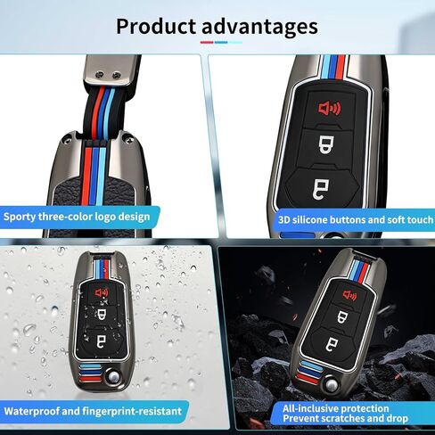 لغطاء Ford Key Fob، حافظة مفتاح Fob ذات 3 أزرار مناسبة لـ 2015-2018 F150 F250 F350 F450 F550 Explorer Escape Bronco Maverick Expedition Ranger Accessories، غطاء واقي من سبائك الزنك المعدنية لمفتاح Fob in Kuwait