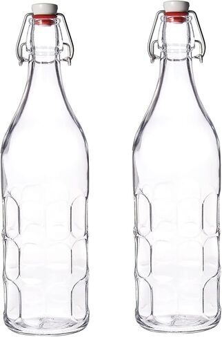 Bormioli Rocco Set Of 2 Moresca Bottles, 33.75 Oz. Clear Textured Glass, With Swing Top Hermetic Lid, Leak Proof Water Bottle, Dishwasher Safe, Made In Italy in Kuwait