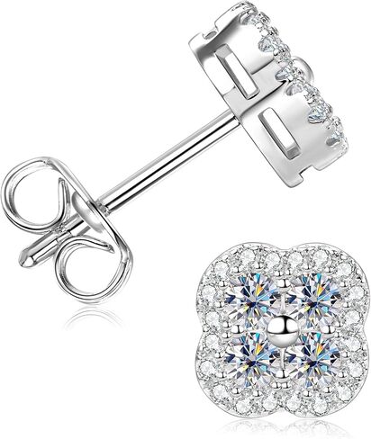 أقراط مويسانيتي بأربع أوراق، 2.5 مم D اللون VVS1 مويسانيتي 14 قيراط أقراط البرسيم الكلاسيكية المطلية بالذهب للنساء هدايا عيد الميلاد in Kuwait