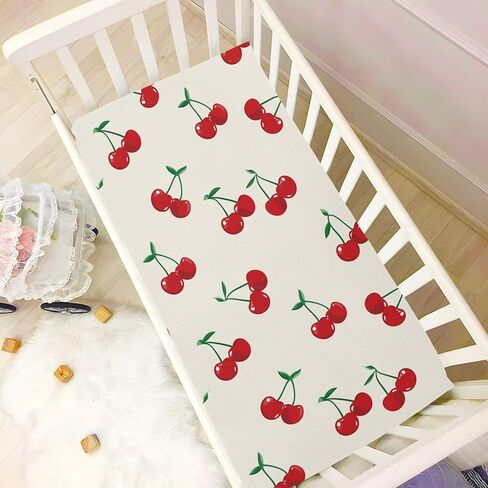 Pfrewn Crib Sheets for Boys Girls Retro Sweet Cherry Fitted Crib Sheet Fits Standard Crib Mattress Pads Stretch Soft Toddler Baby Sheet, 52x28x9IN in Kuwait