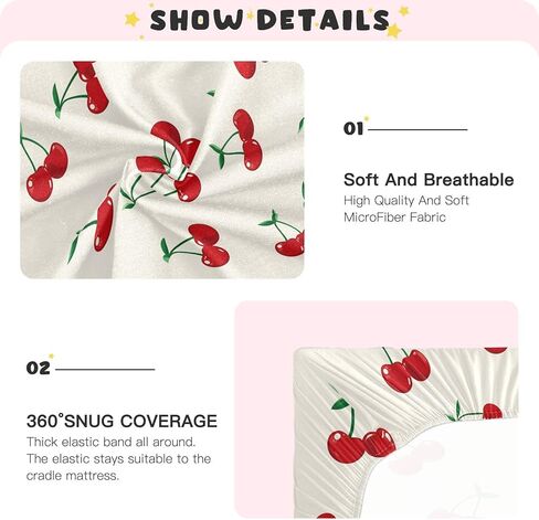 Pfrewn Crib Sheets for Boys Girls Retro Sweet Cherry Fitted Crib Sheet Fits Standard Crib Mattress Pads Stretch Soft Toddler Baby Sheet, 52x28x9IN in Kuwait