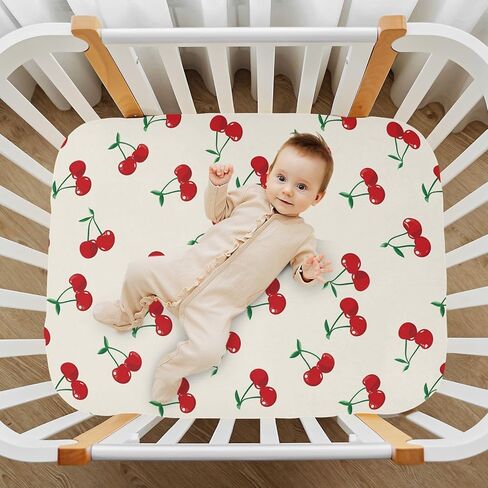 Pfrewn Crib Sheets for Boys Girls Retro Sweet Cherry Fitted Crib Sheet Fits Standard Crib Mattress Pads Stretch Soft Toddler Baby Sheet, 52x28x9IN in Kuwait