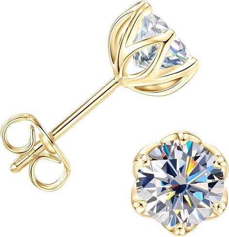 Solitaire Stud Earrings for Women, 14K Gold Filled Imitation Diamond Moissanite Studs Petite Floral Edge Post Women Earrings Jewelry Valentine Anniversary Day Birthday Gifts for Her in Saudi Arabia