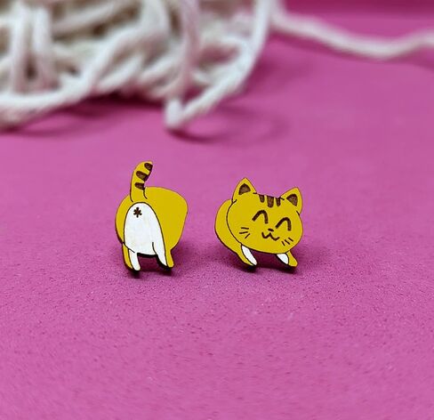 Cat Butt Wood Earring | Handmade | Made In USA in Saudi Arabia