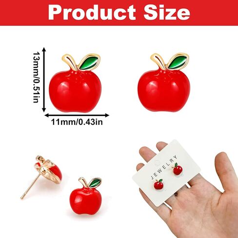 1 pairs Apple Stud Earrings, Hypoallergenic Red Apple Earrings for Women, Mini Fruit Themed Stud Earrings with Rubber Backs, Creative Earrings for Women Gifts in Kuwait