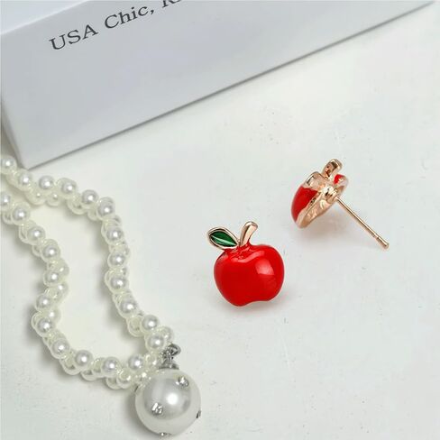 1 pairs Apple Stud Earrings, Hypoallergenic Red Apple Earrings for Women, Mini Fruit Themed Stud Earrings with Rubber Backs, Creative Earrings for Women Gifts in Kuwait