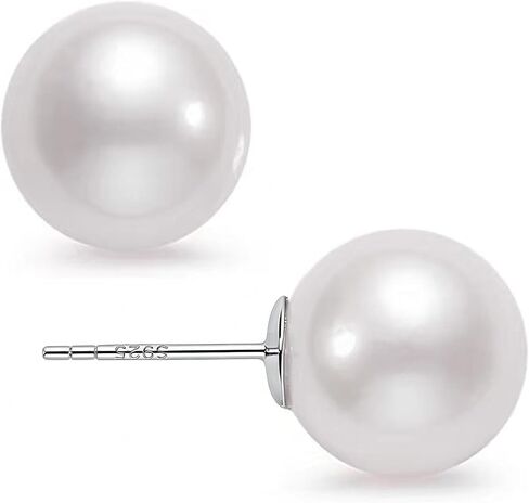 HUGE TOMATO 18K Gold Plated 925 Sterling Silver Shell Pearl Stud Earrings, Big Simulated Pearl Earrings for Women - Oversized Classic Faux Round Large Ear Studs, Hypoallergenic Safe for Sensitive Ears in Kuwait