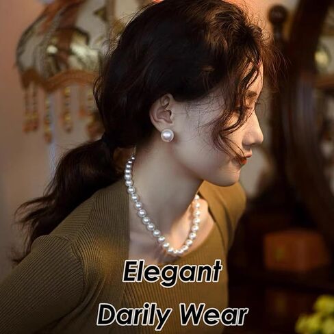 HUGE TOMATO 18K Gold Plated 925 Sterling Silver Shell Pearl Stud Earrings, Big Simulated Pearl Earrings for Women - Oversized Classic Faux Round Large Ear Studs, Hypoallergenic Safe for Sensitive Ears in Kuwait