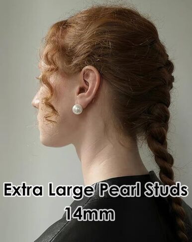 HUGE TOMATO 18K Gold Plated 925 Sterling Silver Shell Pearl Stud Earrings, Big Simulated Pearl Earrings for Women - Oversized Classic Faux Round Large Ear Studs, Hypoallergenic Safe for Sensitive Ears in Kuwait