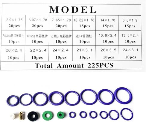 225Pcs NBR O-Rings Set For Car A/C System R22/R134a Air Conditioning Compressor Seal O-ring Gaskets Rubber Repair Washer Tool(225pcs) in Saudi Arabia