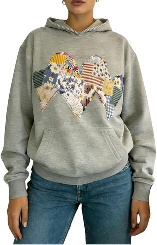 Cute Patchwork Hoodies for Teen Girls Women Y2k Graphic Embroidered Oversized Sweatshirt Preppy Clothes Hoodie Tops in Kuwait