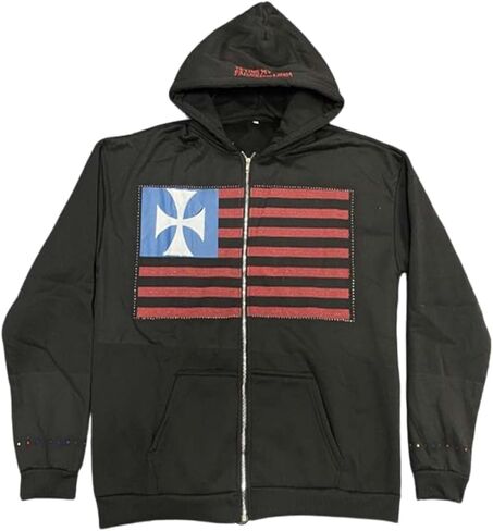 MLAFE Y2K Zip Up Hoodie Gothic Print & Embroidery Retro Unisex Streetwear Sweatshirt Oversized Harajuku Graphic Hooded Jacket in Kuwait