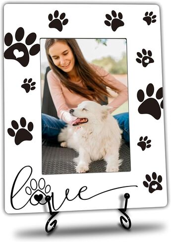 Dog Lover Photo Frame with Metal Stand - 4x6 Inch Wood Frame with Paw Print - Gift for Dog Owners, Pet Memorial Decor, Home Display (A04) in Saudi Arabia
