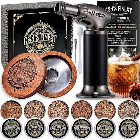 Whiskey Smoker Kit | Cocktail Smoker Kit with Torch, Scorch Shield, Lid, 6 Wood Chips for Smoked Old Fashioned| Bourbon Smoker (Black Box & Glasses) in Saudi Arabia