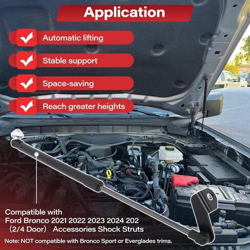 Front Hood Lift Struts Compatible with Ford Bronco 2021 2022 2023 2024 2025 2/4 Door Hood Supports Struts Kit, Bolt in System, 1 Pair Black in Kuwait