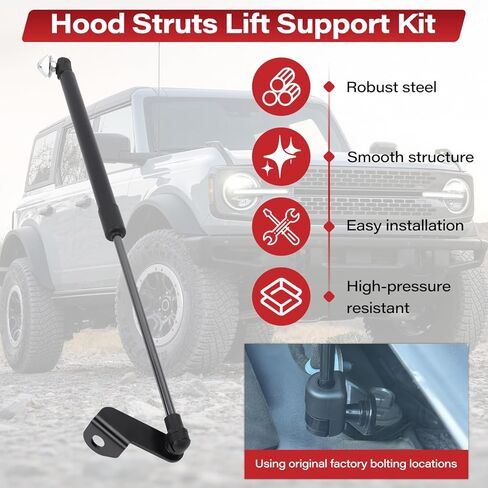Front Hood Lift Struts Compatible with Ford Bronco 2021 2022 2023 2024 2025 2/4 Door Hood Supports Struts Kit, Bolt in System, 1 Pair Black in Kuwait