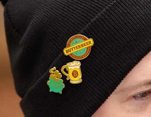 ConQuest Journals Harry Potter Butterbeer Gold Glitter Enamel Pins, 3-Pack Pin Set, Straight Post & Rubber Backers, Wizarding World Pins for Jackets, Tote Bags, Bookbags & More, Officially Licensed in Saudi Arabia