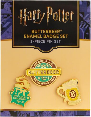 ConQuest Journals Harry Potter Butterbeer Gold Glitter Enamel Pins, 3-Pack Pin Set, Straight Post & Rubber Backers, Wizarding World Pins for Jackets, Tote Bags, Bookbags & More, Officially Licensed in Saudi Arabia