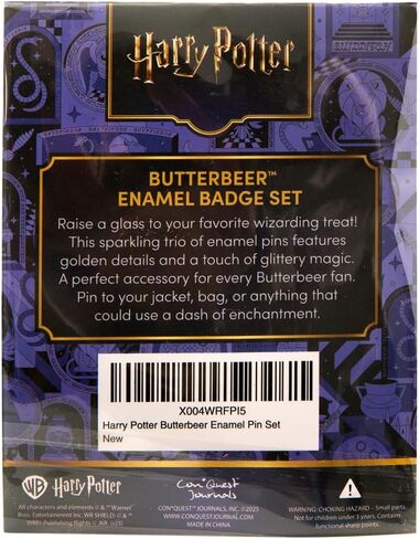 ConQuest Journals Harry Potter Butterbeer Gold Glitter Enamel Pins, 3-Pack Pin Set, Straight Post & Rubber Backers, Wizarding World Pins for Jackets, Tote Bags, Bookbags & More, Officially Licensed in Saudi Arabia